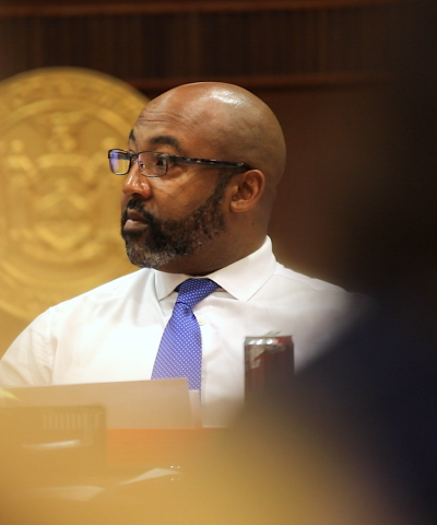 Side view of Judge Jared R. Rice at the court bench.