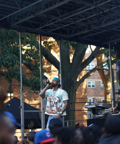  Rapper Dave East performs on stage at Dr. Green Park in Brownsville for our 2024 B-Live Music and Arts Festival.