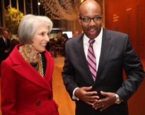 Erroll Louis, master of ceremonies, and Pat Schoenfeld, widow of Gerald Schoenfeld, former chairman of The Shubert Organization.