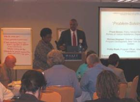 &amp;quot;Making the Pitch&amp;quot;: Judge Crystal Gaines of the Atlanta Community Court makes a funding pitch to a panel of mock judges during the &amp;quot;Problem Solving Idol&amp;quot; exercise. Chris Watler of the Center for Court Innovation served as moderator.