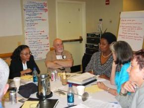 Regina Cannon, Phillip McDonald, Judge Crystal A. Gaines, and Pamela Blume Leonard from the Atlanta Community Court team, with Karen Moen from the California Administrative Office of the Courts