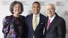 Center Executive Director Courtney Bryan, left, joined by emcee and CNN Anchor Don Lemon and Lifetime Achievement Award honoree Jonathan Lippman.