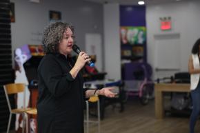 Our CEO Courtney Bryan giving a presentation on the Women's Justice Commission at our Brownsville Community Justice Center.