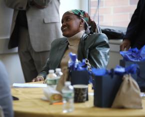 Selina Fulford sits at a table at Bronx Community Solutions' reentry forum.